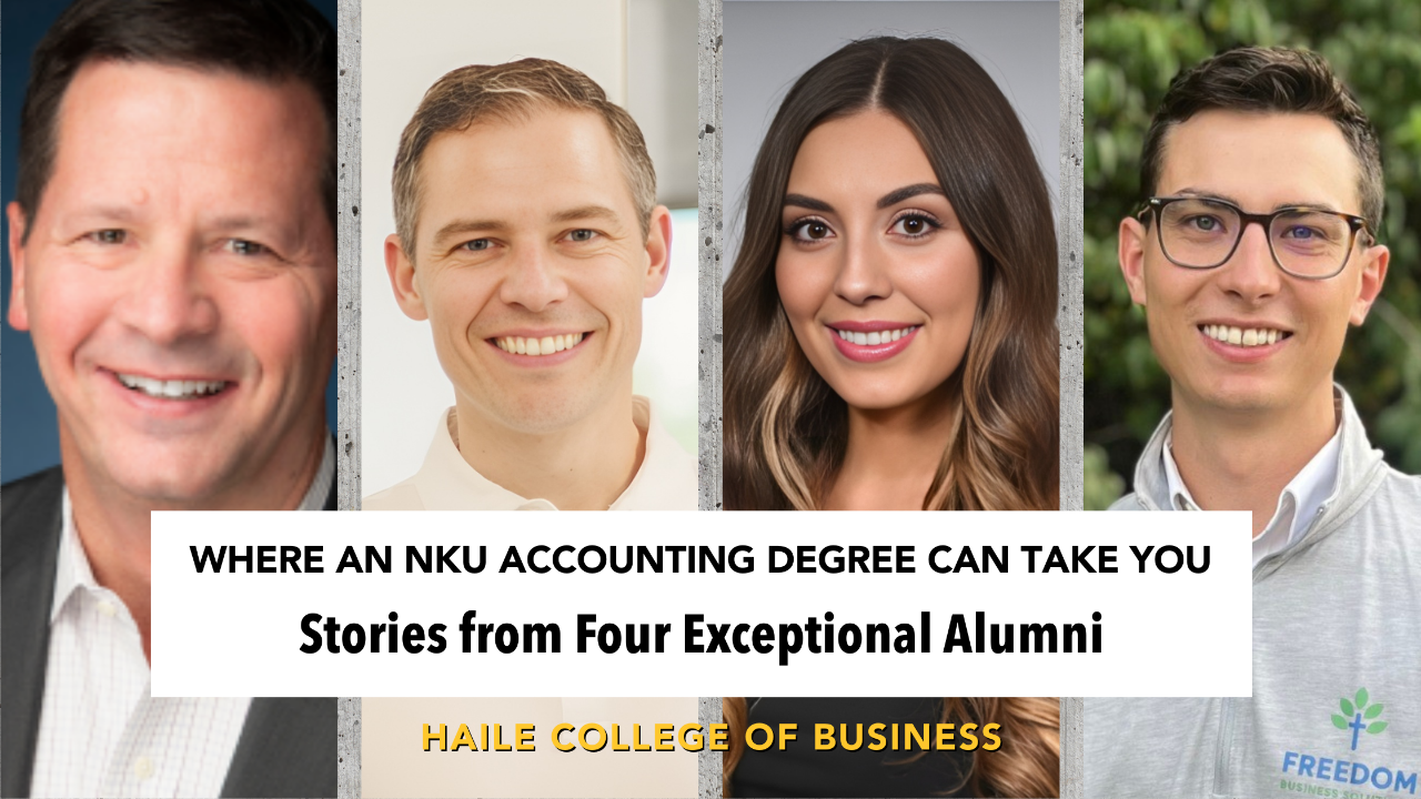 Four Accounting Alumni: Todd Best, Ben Mulling, Yasmine Xantos, and Austin Alwell
