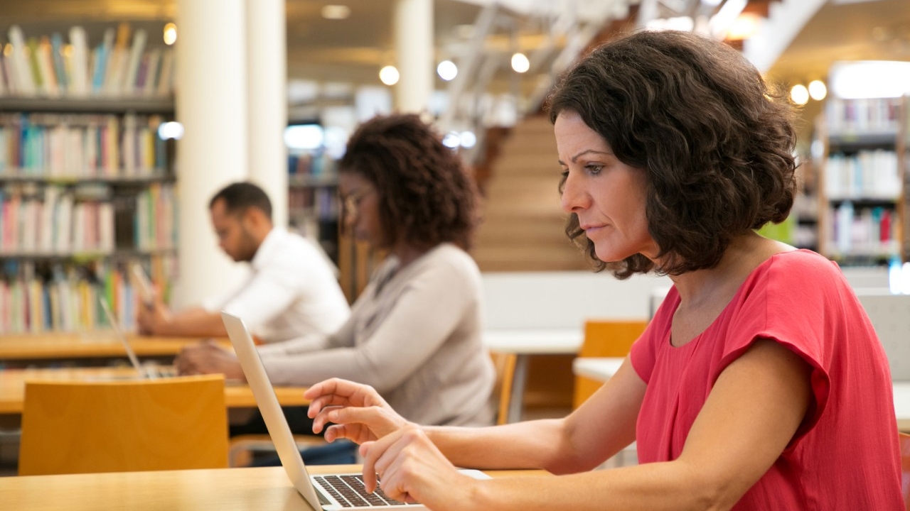 A student working on research