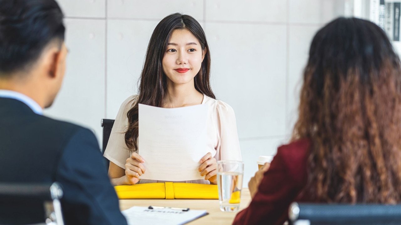  A woman at a job interview